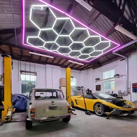 Lampes de garage hexagonales en nid d'abeille KCX à LED, 14 grilles avec bordure colorée, éclairage LED hexagonal pour garage et atelier