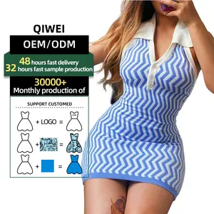 OEM/ODM moda çizgili Polo yaka kolsuz Backless elbiseler kadınlar Casual Lady yaz zarif Mini seksi elbise kadınlar