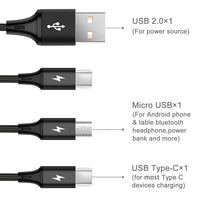 Câble de données USB multifonctionnel portable mini 3-en-1 rapide, chargeur Micro Type C, gadgets USB en nylon et cuivre pur, promotionnel