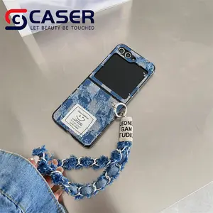 Contre spécial Plaid rayé Denim gland étui pour téléphone portable bonne étiquette chaîne Bracelet étui pour téléphone portable pour Samsung Zflip 3/4/5
