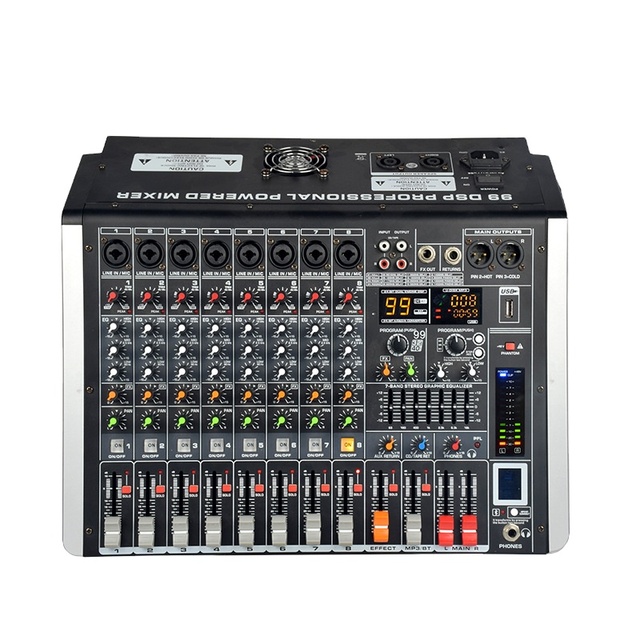 Professional 800W Powered Audio Mixer S800- with Dual DSP Effects 8 Channel Stereo Mixing Amplifier for Stage Live