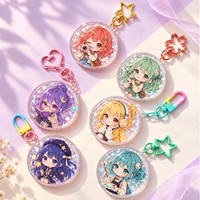 Porte-clés en acrylique personnalisé avec paillettes et résine époxy, personnages Chibi originaux, porte-clés ronds transparents, OEM ODM