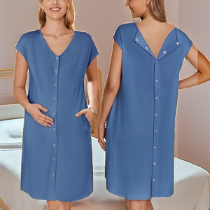 <span class=keywords><strong>Camicia</strong></span> <span class=keywords><strong>da</strong></span> <span class=keywords><strong>notte</strong></span> <span class=keywords><strong>da</strong></span> donna Ekouaer per travaglio e allattamento, taglia plus, scollo a V, tinta unita, senza cuciture, blu scuro, XXL - Product Image 2