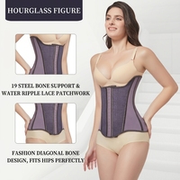 Faja Reductora de Cintura con 19 Varillas de Acero, Color Morado, Efecto Reloj de Arena, Moldeadora Corporal para Mujer, Control de Abdomen, Cinturón de Soporte Lumbar para Deporte y Fitness