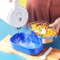 Kotak Makan Sekolah Stainless Steel 304 800ml dengan Logo Custom, 2 Kompartemen, Termasuk Peralatan Makan untuk Anak, Kemasan Karton