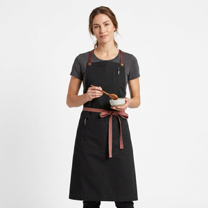 Sleek Black Workwear Apron with Adjustable Brown Straps - Elegant Hotel Uniforms Design for Baristas Bakers Craft <b>Makers</b> Aprons - Product Image 6
