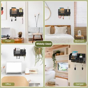 Porte-clés mural moderne à double niveau en bois avec adhésif, organiseur de courrier et de clés avec <span class=keywords><strong>tiroir</strong></span> et <span class=keywords><strong>petite</strong></span> étagère 12,2x7,1x3,2 pouces - Product Image 6