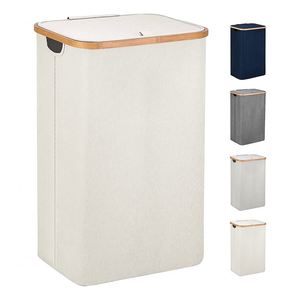 Laundry Basket With Lid Clothes <b>Hampers</b> for Laundry With Bamboo Handles - Product Image 1