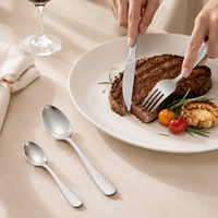 Ensemble de couverts en acier inoxydable avec manche martelé, 4 pièces, poli miroir, compatible lave-vaisselle, qualité alimentaire, pour réceptions de mariage et banquets