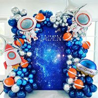 Kit de guirlande de ballons en aluminium sur le thème de l'espace, arche de fusée, astronaute, planète, galaxie, décoration de fête d'anniversaire pour garçons, rempli d'hélium