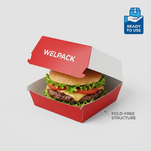 WELPACK 16oz Vouwvrije Burgerdoos voor Gourmet Voedselverpakkingen, Composteerbare Sandwichdoos van Voedselveilige Kwaliteit met Aangepast Logo Mat UV - Product Image 1