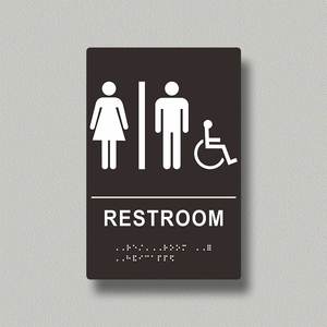 Letrero de baño blanco y negro de alto contraste con Braille, marcador de icono de acceso universal para centros públicos, identificador de inodoro inclusivo - Product Image 1