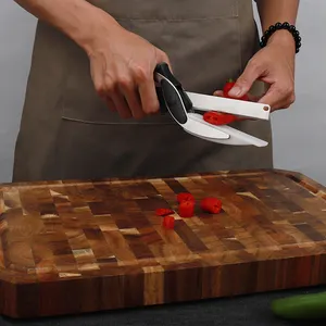 เครื่องตัดอาหารอเนกประสงค์2-in-1เครื่องตัดเนื้ออัจฉริยะกรรไกรตัดผักพร้อมเขียงมีดทำครัว
