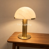 Lampe de table en albâtre naturel en forme de champignon, base en laiton antique brossé, LED dimmable, lampe de chevet/bureau, E26, écologique, flexible