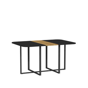 Ensemble de table de cuisine moderne 7 pièces noir et imitation bois avec 6 chaises en similicuir blanc, ensemble de salle à manger compact pour petits espaces - Product Image 5