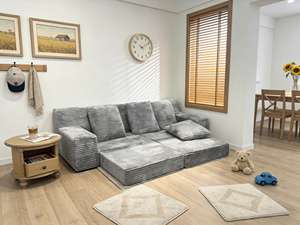 Sofá Modular de Tela de Pana Gris Claro, Moderno, Relajado, Cuadrado, para el Hogar, con Cojines Multi-removibles, Comprimido, para Villa - Product Image 1