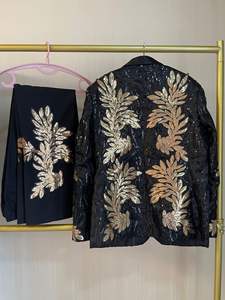 HD294ストックリアルテルノMasculinoシャイニースパンコールグリーンアップリケスーツメンズウエディングタキシード花婿セット2ピース (ブレザーパンツ) - Product Image 5