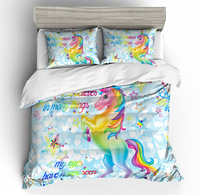 Offre Spéciale impression numérique personnalisé licorne ensemble de literie ensemble de couette en coton drap de lit couette housse de couette ensemble de draps