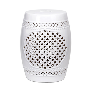 Taburete de Cerámica Artístico con Medallón Perforado, Detalles de Borde de Moneda y Esmalte Resistente a la Intemperie - Product Image 1