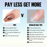 AILLSA Faux Ongles Courts en Acrylique à Couverture Complète, Prêts à Poser, Style French Coffin, Réutilisables, 15 Tailles, Application Facile sur les Doigts