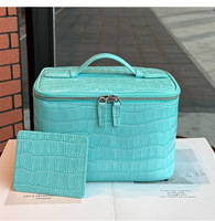 Élégante trousse de toilette de voyage en cuir à motif crocodile avec poignée, organiseur de maquillage, pochette personnalisable avec logo