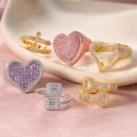 Collection de bagues classiques en forme de cœur en laiton, style Hip Hop, grand amour, serties de pierres, pour femmes, modèles variés, ensemble de bijoux en gros