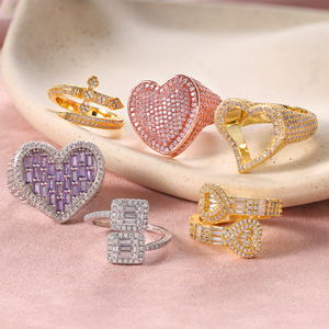 Collezione di Anelli Classici a Cuore in Ottone, Stile Hip Hop, con Grandi Cristalli Iced Out Bling, Anelli da Donna con Design Misti, Set di Gioielli all'Ingrosso - Product Image 4