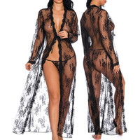 Robe de nuit transparente sexy, longue, en maille, pour femmes, pyjama, peignoir