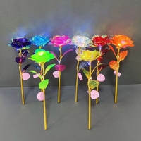 Fleurs artificielles en feuille d'or, couleurs rouge, vert, bleu, orange, noir, blanc, violet, jaune, avec fil de cuivre et lumière LED