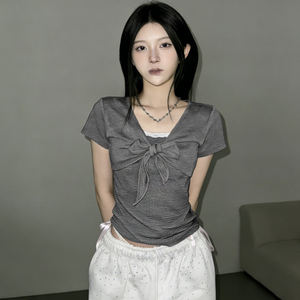 Ins Style Korean Black Grey Stripe Colorblock Tank <b>Top</b> Two Piece Set Short Sleeve Layered Look <b>Top</b> Basic Casual Versatile Blouse - Product Image 6