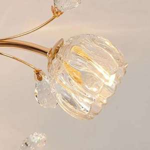 Phong Cách Châu Âu Vàng Kim Loại Đèn Chùm Pha Lê Hoa Đẹp Hình Dạng Thiết Kế G9 Bóng Đèn Trần Đèn Cho Phòng Ăn - Product Image 5