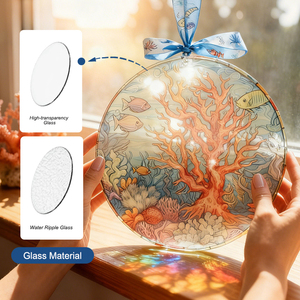 OEM ODM Coral Stained Glass <b>Window</b> Hanging, Marine Fish Stained Glass Glass <b>Panel</b> for Bathroom Decoration - Product Image 4