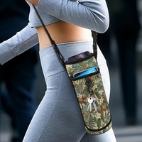 Sac de transport pour bouteille d'eau personnalisé avec imprimé botanique tropical en feuilles de noix de coco et bandoulière réglable