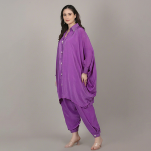 Premium Women Fashion Hub 2pc Crepe Cord set Purple colour <b>Kaftan</b> with Beads work For Elegant Fashion Lovers - Product Image 1