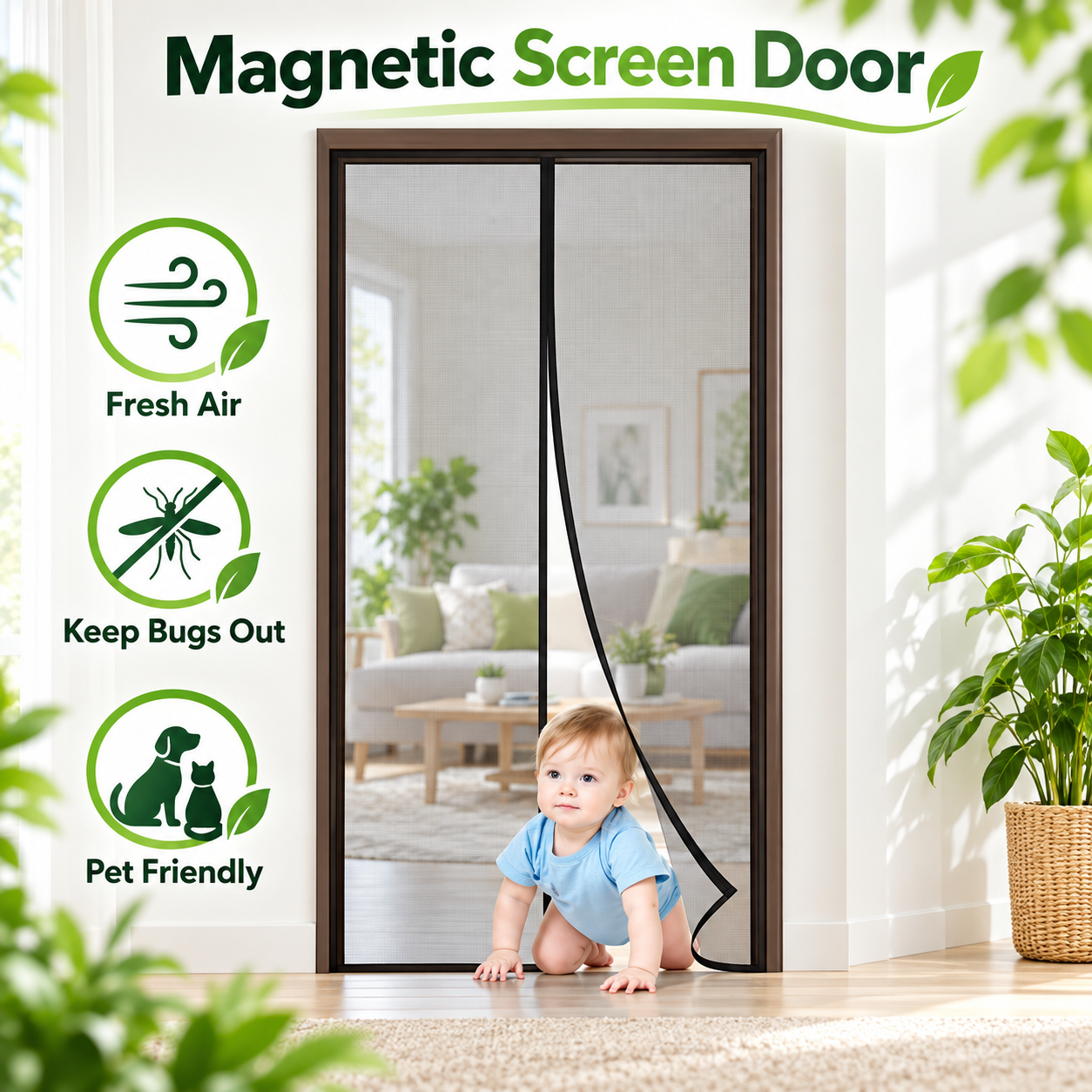 European Style Anti Insect Mosquito Net Magnetic Door Screen Reinforced Magnetic Mosquito Net Curtain Door · image 1
