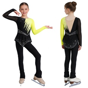 Robe de patinage artistique pour filles, justaucorps en strass, manches en maille, Costume de spectacle, compétition de patinage sur glace, sur mesure - Product Image 2
