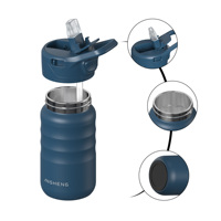Bouteille d'eau pour enfants 12oz en acier inoxydable à double paroi isolée sous vide avec couvercle à paille anti-fuite