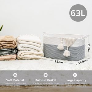Vente chaude Rectangle grande capacité coton corde tissé blanchisserie Snack jouets articles divers coton corde panier - Product Image 5