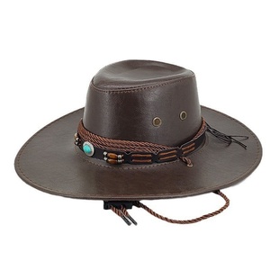 Chapeau de cowboy occidental style ethnique, brillant, rétro, en coton, protection solaire extérieure, bord roulé - Product Image 3