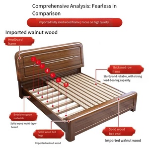 Cama de madera de nogal de fábrica china, cama doble tamaño King, estructura de cama de madera maciza Q5, muebles de dormitorio, cama doble, estructura de cama. - Product Image 4