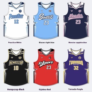 Tenues de basketball personnalisées américaines pour femmes et hommes, ensembles de maillots à manches courtes 100 % polyester antibactérien pour les sports universitaires - Product Image 1