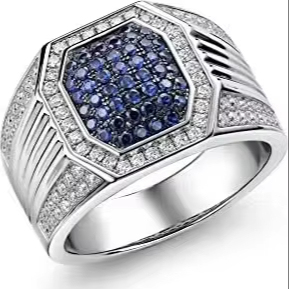 KARRY Vintage 925 Sterling Silber Kristall Strass Klassischer Radiant-Schliff Pavé-Fassung Stilvoller Edelstein Herren Jubiläumsring - Product Image 5
