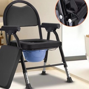 <b>Folding</b> Toilet Chair Black Round Back Adjustable Stainless Steel For Elderly Pregnant Care - Product Image 5