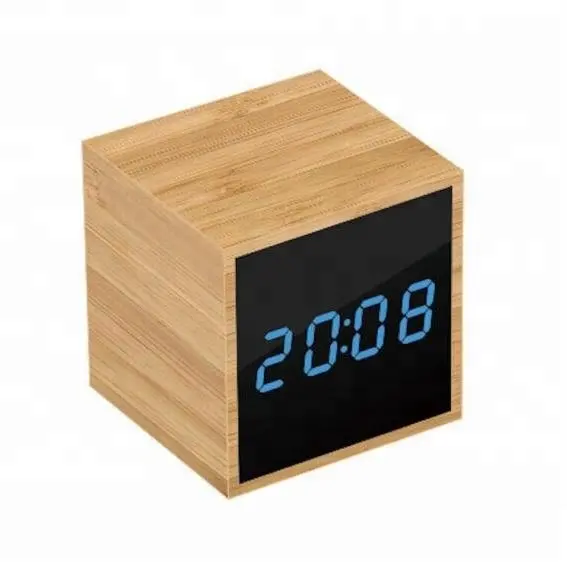 ET561 Promotion Bamboo rechargeable led alarm wood clock