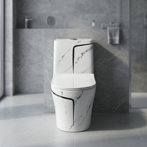 Elegant Blue Ceramic One-Piece Toilet with Black Lines - Luxury Sanitary Ware Bathroom Commode for African Wholesale Importers - Product Image 5