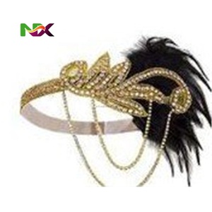 Ecoparty1920s Bandeau de costume <span class=keywords><strong>Charleston</strong></span>, accessoires de costume, coiffe de flapper, bandeau à plumes et perles style Great Gatsby - Product Image 6
