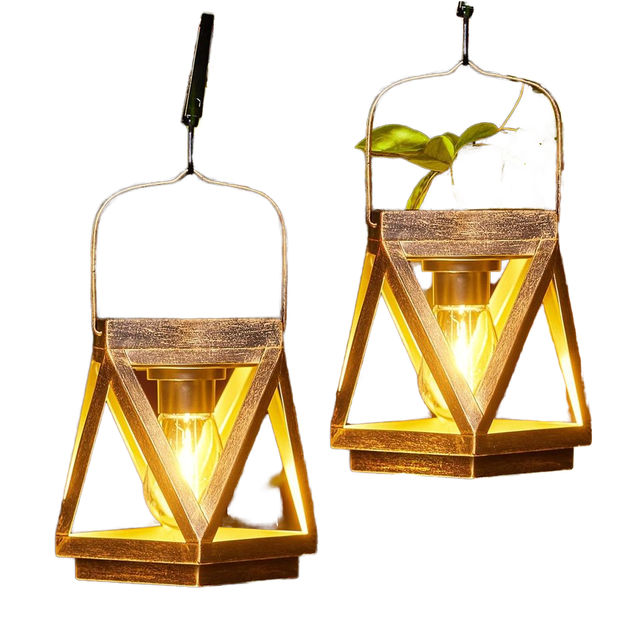 New Design Bronze Metal LED Solar Lanterns Waterproof IP65 Garden Chandeliers Pendant Lights Small Size