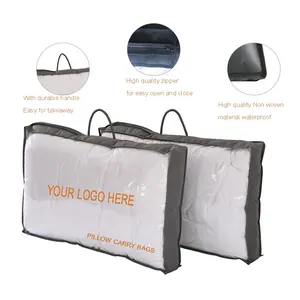 Customized NonWoven PVC Clear Zipper Quilt Storage Bag Duvet Pillow Carry Bag With Handle