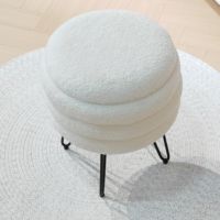 Bailey Teddy White Boucle pouf pouf rond tabouret de rangement chaise repose-pieds avec pieds en métal repose-pieds pour salon