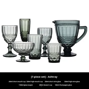 Ensemble de 7 verres à <span class=keywords><strong>vin</strong></span> rouge de luxe légers et rétro, à <span class=keywords><strong>pied</strong></span> haut, épaissis, colorés, à motif serpent gaufré, 301-400 ml, pour mariage - Product Image 2